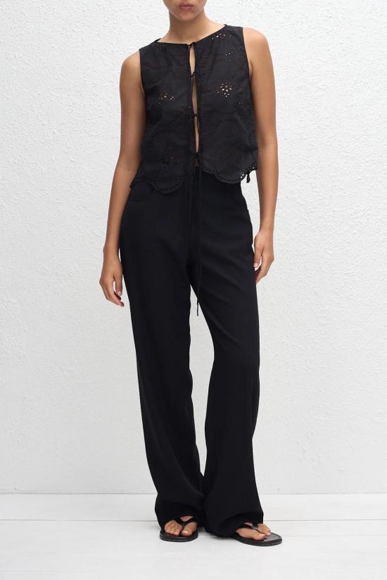  마토 민소매 티셔츠 Matteau Broderie Tie Top Black - MATTEAU