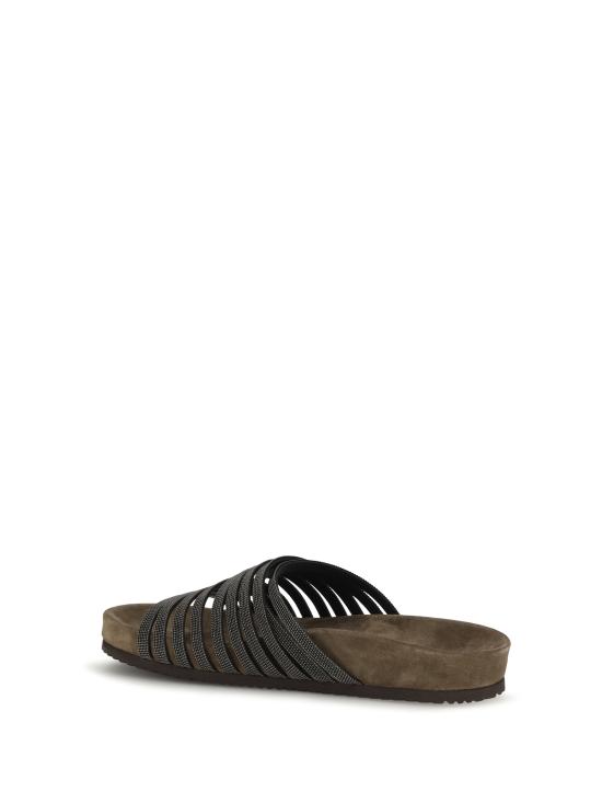 26SS 브루넬로 쿠치넬리 프레셔스 스트랩 스웨이드 슬라이드 MZGAG3157 C101 BLACK - BRUNELLO CUCINELLI