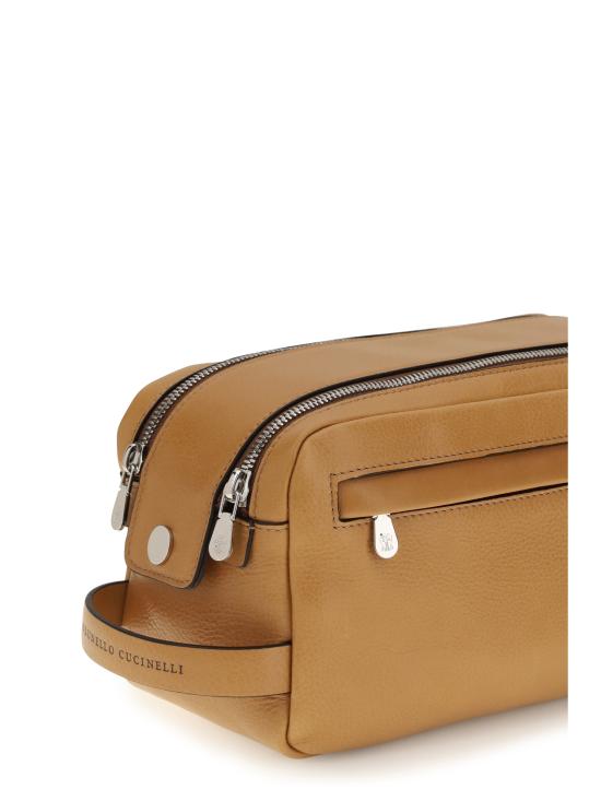 26SS 브루넬로 쿠치넬리 더블 지퍼 바케타 레더 뷰티 케이스 MWTGBU334 C001 BEIGE - BRUNELLO CUCINELLI