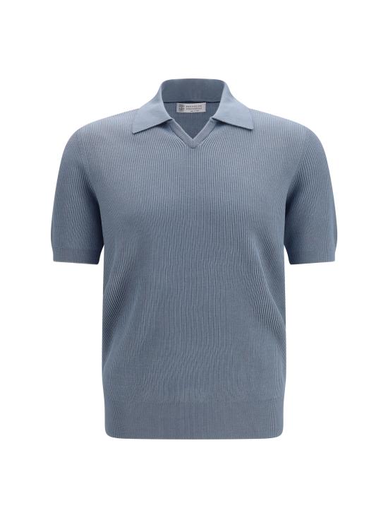 26SS 브루넬로 쿠치넬리 잉글리시 립 코튼 니트 폴로셔츠 M29400015 CMM56 LIGHT BLUE