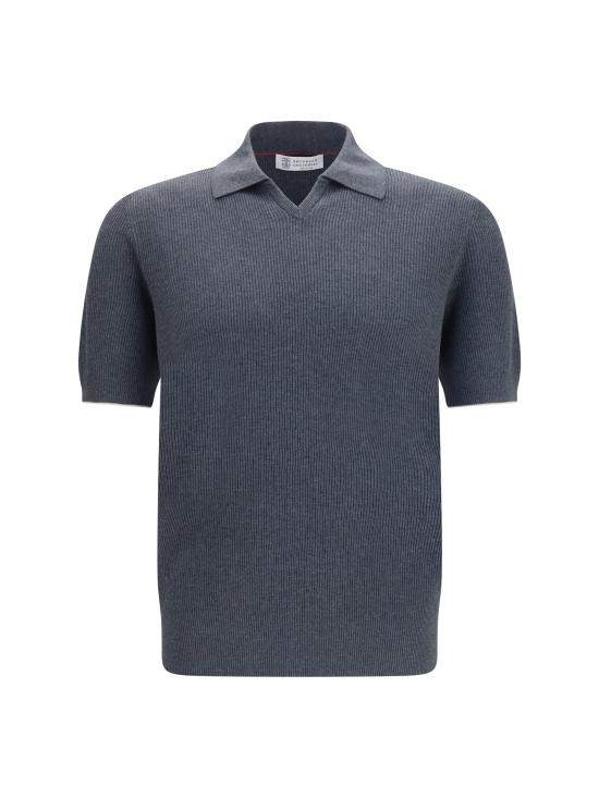 26SS 브루넬로 쿠치넬리 잉글리시 립 코튼 니트 폴로셔츠 M29400015 CB869 GREY