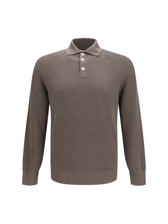 26SS 브루넬로 쿠치넬리 립 니트 폴로 셔츠 M29400105 CLL90 BROWN