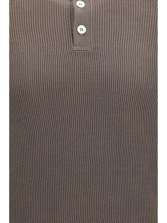 26SS 브루넬로 쿠치넬리 립 니트 폴로 셔츠 M29400105 CLL90 BROWN - BRUNELLO CUCINELLI