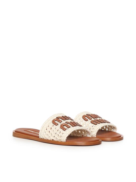26SS 미우미우 크로셰 및 가죽 슬라이드 5XX667 2BDFF0304 IVORY - MIU MIU