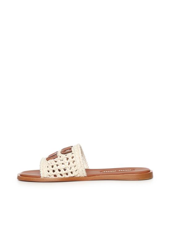 26SS 미우미우 크로셰 및 가죽 슬라이드 5XX667 2BDFF0304 IVORY - MIU MIU