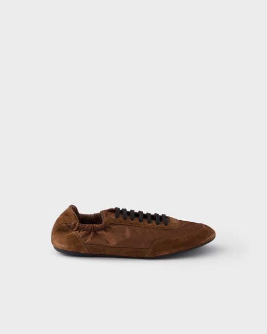 26FW 프라다 컬랩스 리나일론 앤 스웨이드 엘라스티사이즈 스니커즈 2EG479D7CF0BW5 F G001 Brown