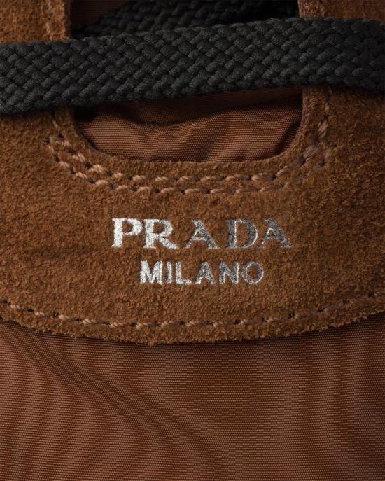 26FW 프라다 컬랩스 리나일론 앤 스웨이드 엘라스티사이즈 스니커즈 2EG479D7CF0BW5 F G001 Brown - PRADA