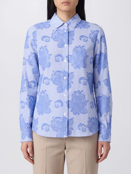 26SS 마짜렐리 블라우스 12020 RIGA CELESTE E BIANCA CON DISEGNO DAMASCATO Gnawed Blue