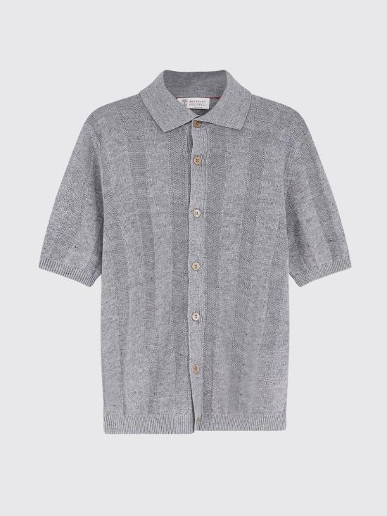 26SS 브루넬로 쿠치넬리 리넨 립 코튼 반소매 셔츠 M2L707805 CYZ16 Mouse Grey - BRUNELLO CUCINELLI