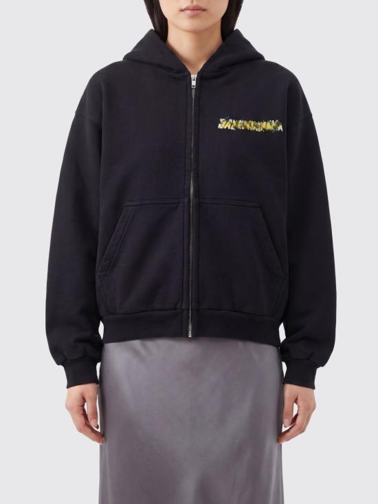 26SS 발렌시아가 후드 티셔츠 871716TUVI8 1000 Black