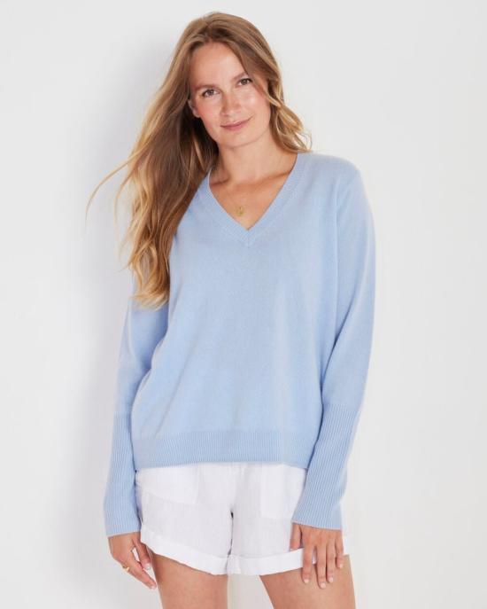  Not Monday 스웨터 Ava Cashmere V넥 하버 블루