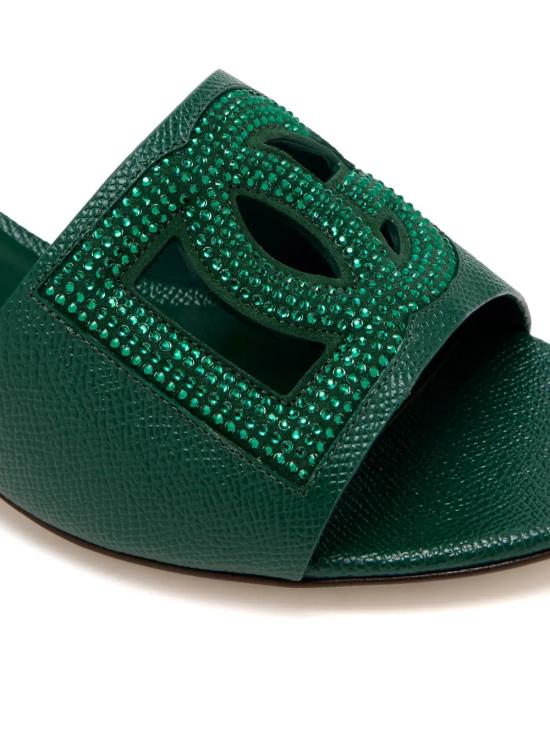26SS 돌체앤가바나 스웨이드 라인스톤 도핀 카프스킨 뮬 CR1938 A02178S353 Green - DOLCE & GABBANA