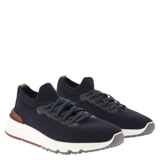 26SS 브루넬로 쿠치넬리 코튼 니트 세미 폴리쉬드 카프스킨 러너 MZUPMBO252 BLUE - BRUNELLO CUCINELLI