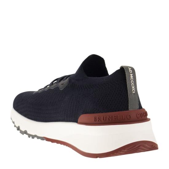  브루넬로 쿠치넬리 코튼 니트 세미 폴리쉬드 카프스킨 러너 MZUPMBO252 BLUE - BRUNELLO CUCINELLI