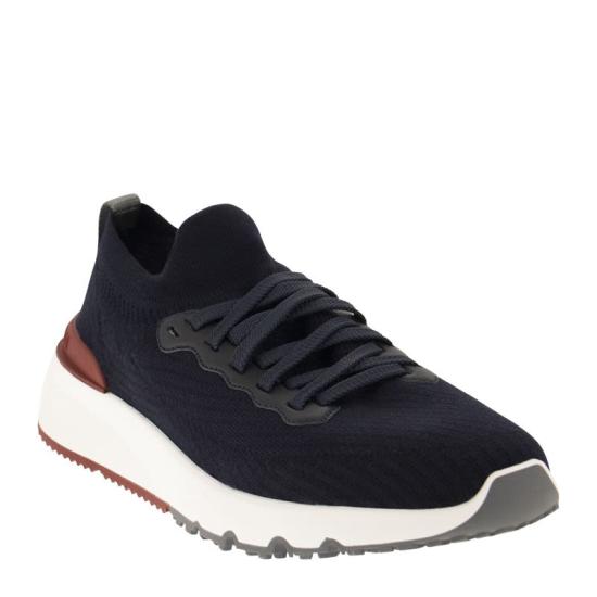  브루넬로 쿠치넬리 코튼 니트 세미 폴리쉬드 카프스킨 러너 MZUPMBO252 BLUE - BRUNELLO CUCINELLI
