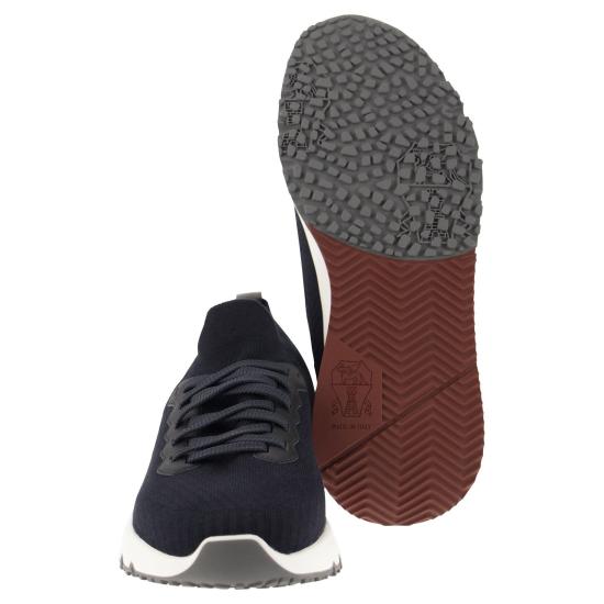 26SS 브루넬로 쿠치넬리 코튼 니트 세미 폴리쉬드 카프스킨 러너 MZUPMBO252 BLUE - BRUNELLO CUCINELLI