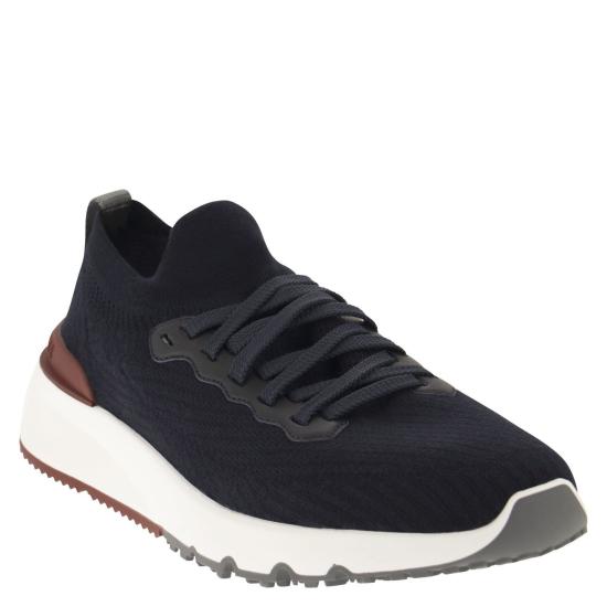 26SS 브루넬로 쿠치넬리 코튼 니트 세미 폴리쉬드 카프스킨 러너 MZUPMBO252 BLUE - BRUNELLO CUCINELLI