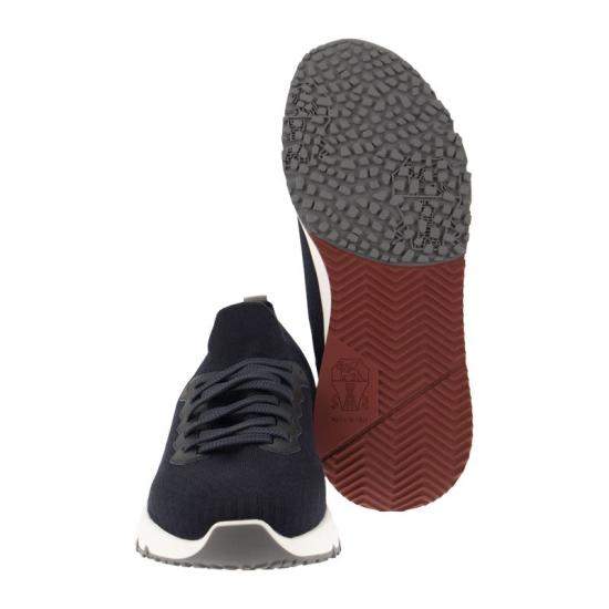  브루넬로 쿠치넬리 코튼 니트 세미 폴리쉬드 카프스킨 러너 MZUPMBO252 BLUE - BRUNELLO CUCINELLI