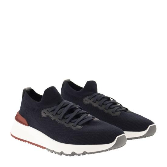  브루넬로 쿠치넬리 코튼 니트 세미 폴리쉬드 카프스킨 러너 MZUPMBO252 BLUE - BRUNELLO CUCINELLI