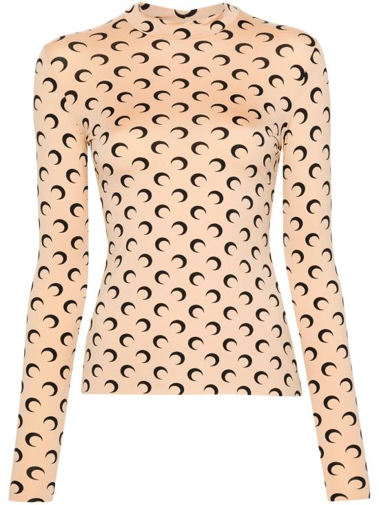 26SS 마린세르 문 프린티드 저지 세컨드 스킨 하이넥 탑 WTS005ACJER0001 TA10 Beige