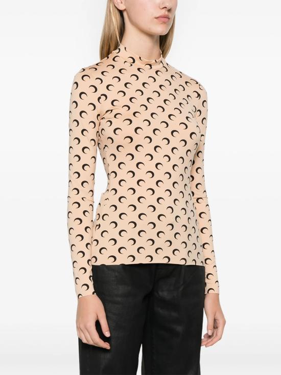 26SS 마린세르 문 프린티드 저지 세컨드 스킨 하이넥 탑 WTS005ACJER0001 TA10 Beige - MARINE SERRE