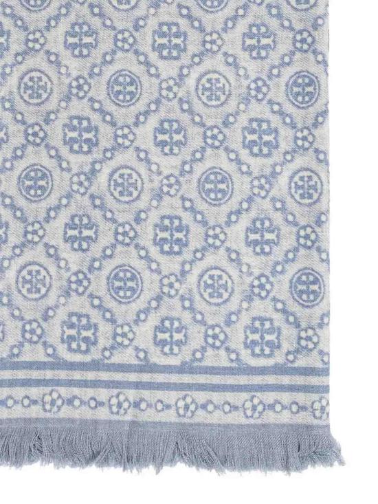 26SS 토리버치 T 모노그램 플로럴 오블롱 스카프 181355400 Light Blue - TORY BURCH