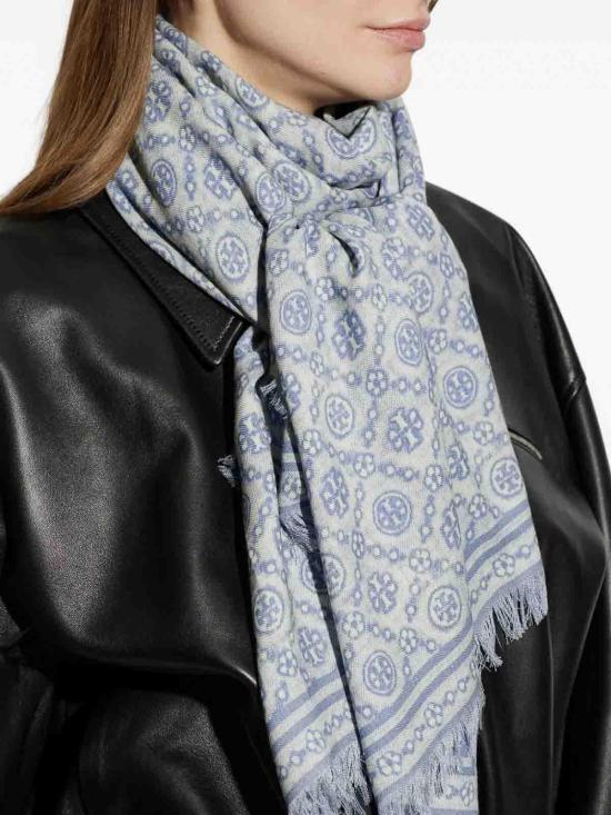 26SS 토리버치 T 모노그램 플로럴 오블롱 스카프 181355400 Light Blue - TORY BURCH