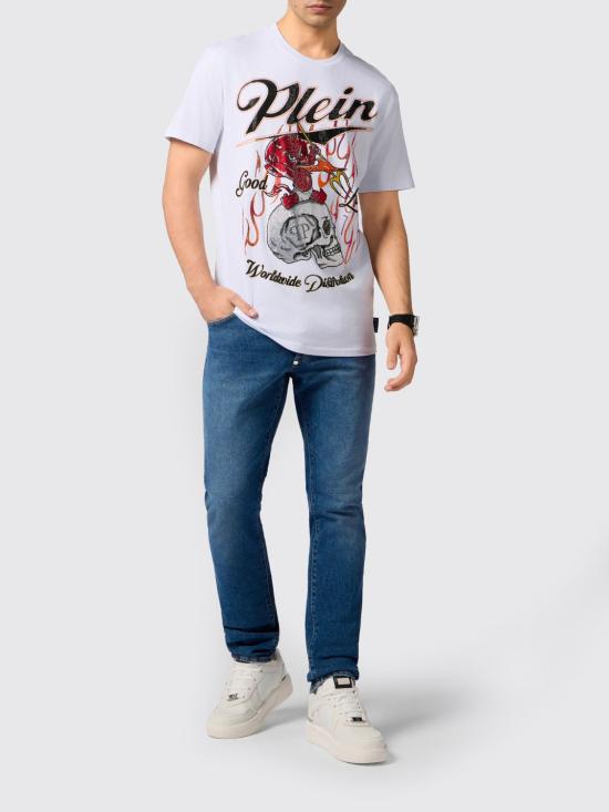 26FW 필립 플레인 반팔 티셔츠 SAFCMTK8667PJY002N 01 White - PHILIPP PLEIN