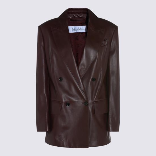 25FW 막스마라 더블 브레스트 노치 라펠 가죽 재킷 2521446012600 45023002 CILIEGIA