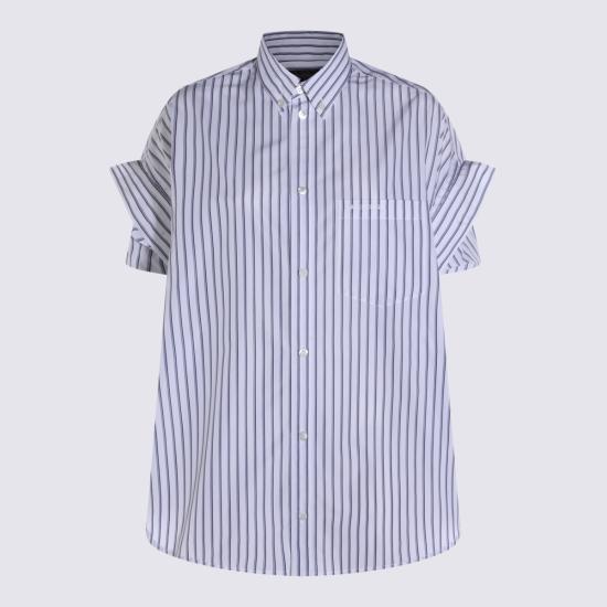 26SS 발렌시아가 턱드 슬리브 셔츠 857833 TTM339086 WHITE BLUE - BALENCIAGA