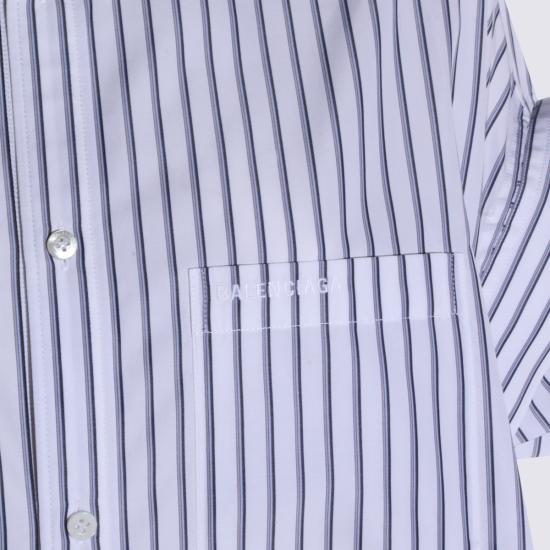 26SS 발렌시아가 턱드 슬리브 셔츠 857833 TTM339086 WHITE BLUE - BALENCIAGA