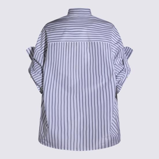 26SS 발렌시아가 턱드 슬리브 셔츠 857833 TTM339086 WHITE BLUE - BALENCIAGA