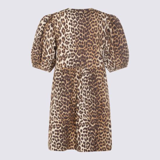 26SS 가니 프린티드 타이 스트링 포플린 미니 드레스 F9758 943 LEOPARD - GANNI