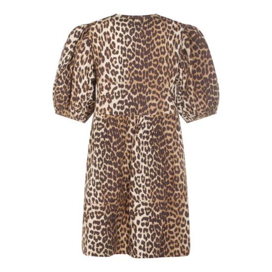 26SS 가니 프린티드 타이 스트링 포플린 미니 드레스 F9758 943 LEOPARD - GANNI