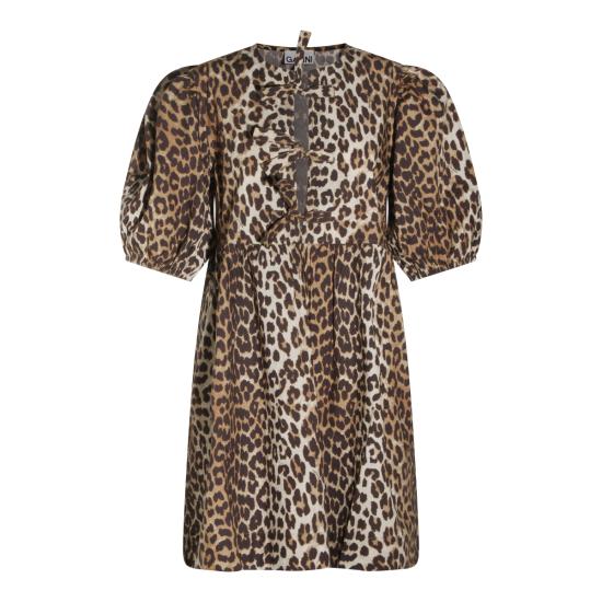 26SS 가니 프린티드 타이 스트링 포플린 미니 드레스 F9758 943 LEOPARD