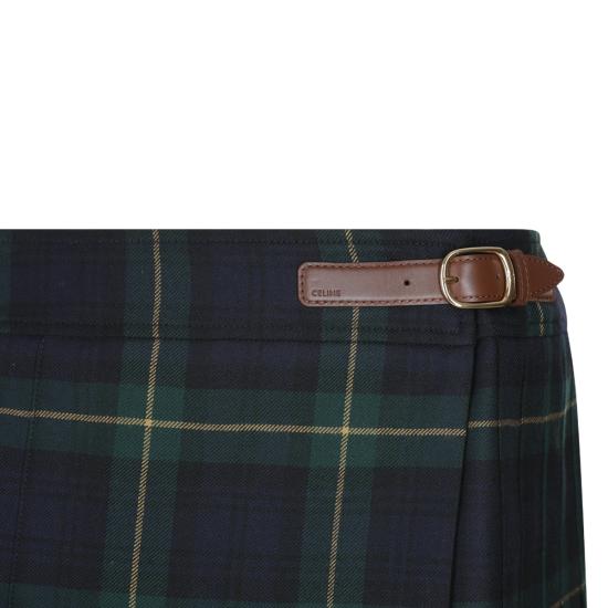 25FW 셀린느 킬트 미니 스커트 RJ03D0109 GAB GREEN NAVY YELLOW - CELINE