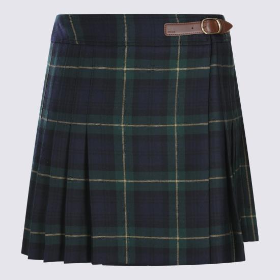 25FW 셀린느 킬트 미니 스커트 RJ03D0109 GAB GREEN NAVY YELLOW - CELINE