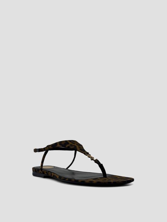 26SS 생로랑 카산드라 레오파드 프린트 플랫 샌들 860715AAC9X 2038 MNT NATURALE NERO - SAINT LAURENT