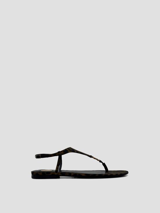 26SS 생로랑 카산드라 레오파드 프린트 플랫 샌들 860715AAC9X 2038 MNT NATURALE NERO