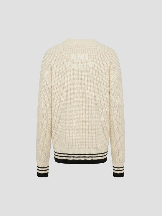 26SS 아미 립드 울 브이넥 아미 드 하트 스웨터 UKS864KN0161 136 WHITE CREAM - AMI