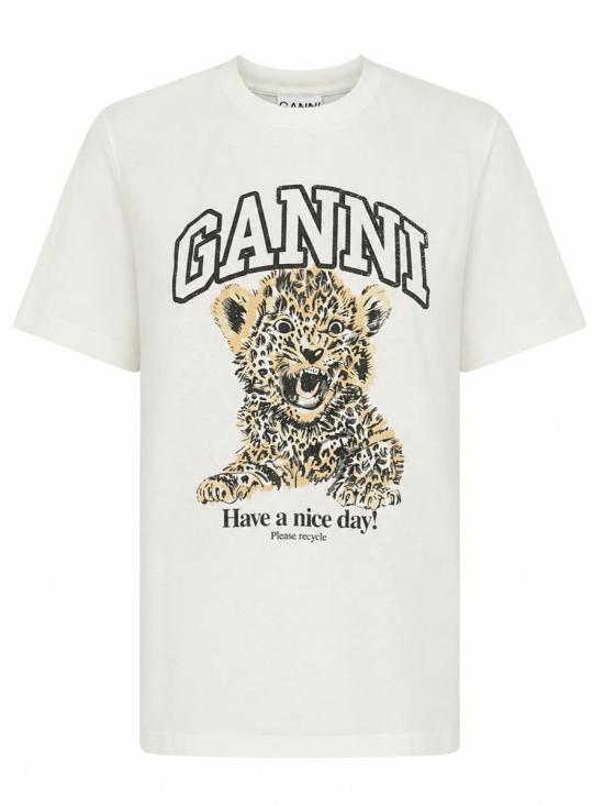26FW 가니 베이직 저지 레오파드 릴렉스드 티셔츠 T4124 943 WHITE