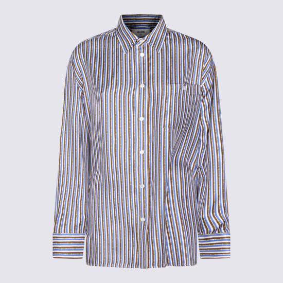 26SS 셀린느 실크 트윌 오버사이즈 셔츠 RC09Y2I73 GFQ2 BLUE BROWN IVORY - CELINE