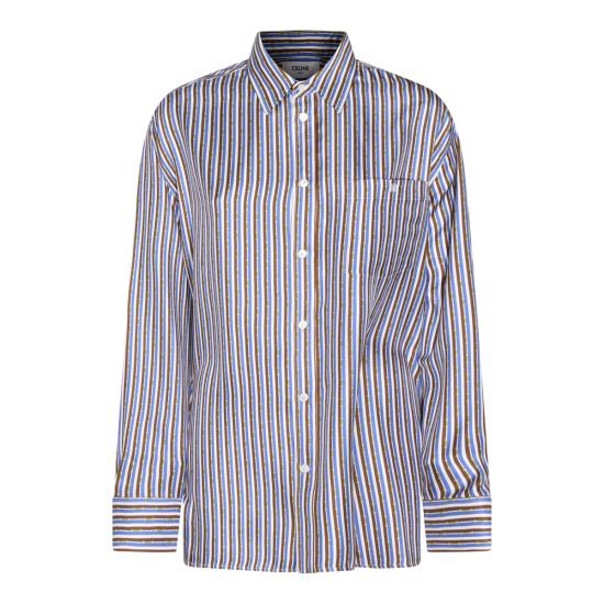 26SS 셀린느 실크 트윌 오버사이즈 셔츠 RC09Y2I73 GFQ2 BLUE BROWN IVORY