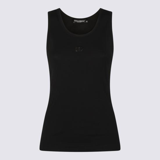 26SS 돌체앤가바나 DG 자수 & 라인스톤 립 탱크탑 F8V40Z GDDL8N0000 Nero