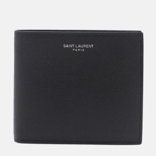 26SS 생로랑 그랑 드 뿌드르 엠보스드 레더 이스트/웨스트 동전 반지갑 396303 BTY0N1000 BLACK SILVER