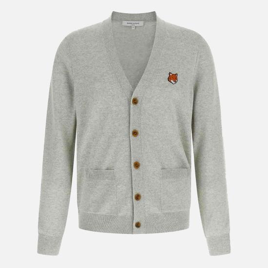 25FW 메종키츠네 폭스 헤드 메리노 레귤러 가디건 PM00501 KT1181H120 LIGHT GREY MELANGE