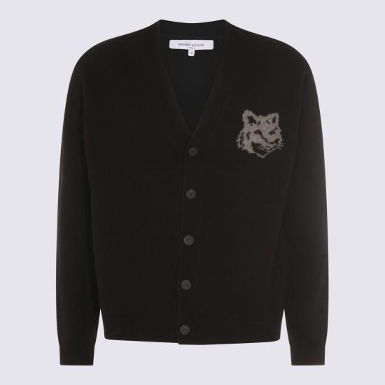 25FW 메종키츠네 폭스 헤드 인타르시아 메리노 가디건 PM00509 KM03290391 BLACK MEDIUM GREY MELANGE