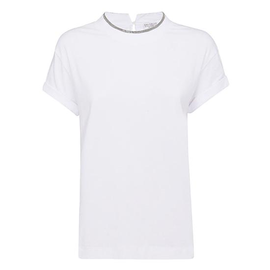 26SS 브루넬로 쿠치넬리 콘트라스트 트림 코튼 티셔츠 M0T18BD200 C159 BIANCO