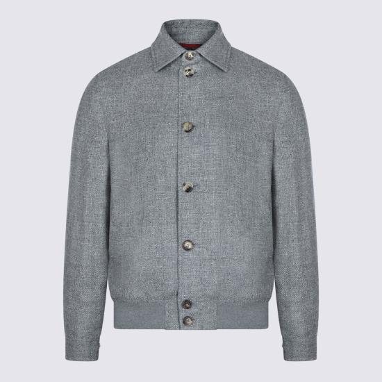 26SS 브루넬로 쿠치넬리 실크 리넨 울 믹스드 홉색 블루종 MZ4036581 C032 GREY - BRUNELLO CUCINELLI