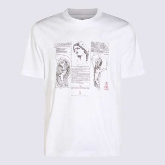 26SS 브루넬로 쿠치넬리 크루넥 프린트 코튼 저지 티셔츠 M0B138517 CFC06 White